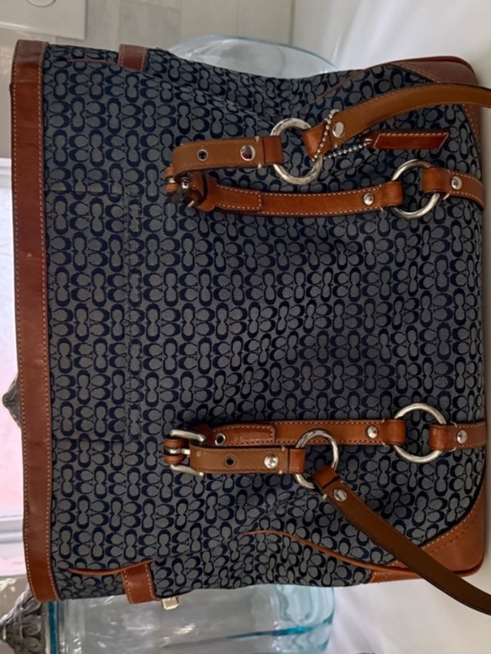 Coach Handbags - Coach Navy mini Cc Canvas Shoulder Tote with  British Tan Leather Trim